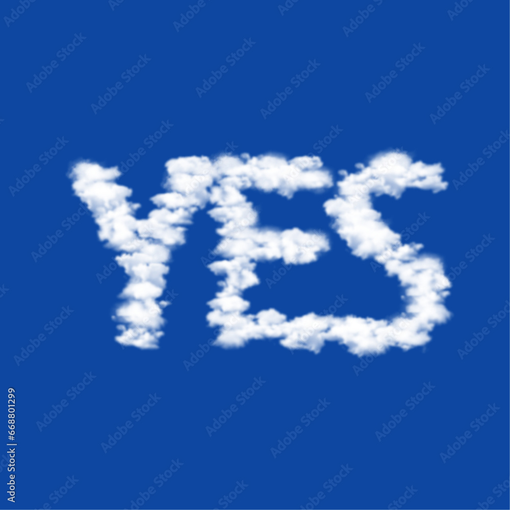 Clouds in the shape of a yes symbol on a blue sky background. A symbol consisting of clouds in the center. Vector illustration on blue background Clouds in the shape of a yes symbol on a blue sky background. A symbol consisting of clouds in the center. Vector illustration on blue background
