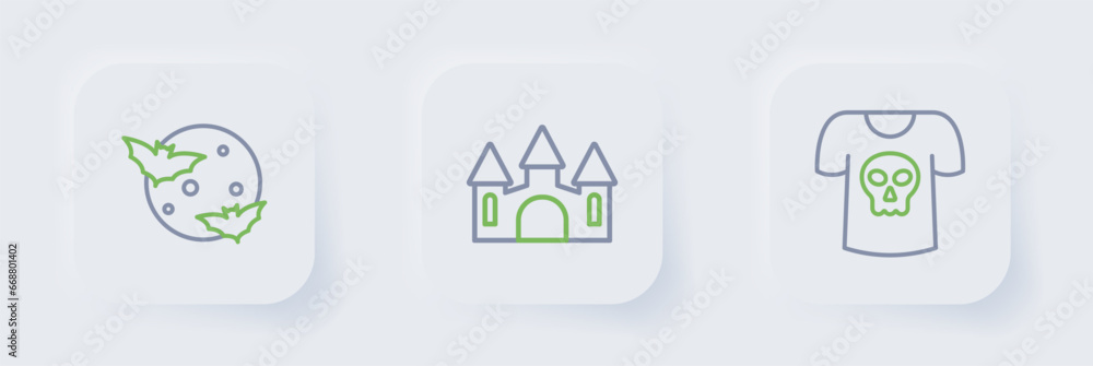 Set line Shirt with skull, Castle and Moon and stars icon. Vector Set line Shirt with skull, Castle and Moon and stars icon. Vector