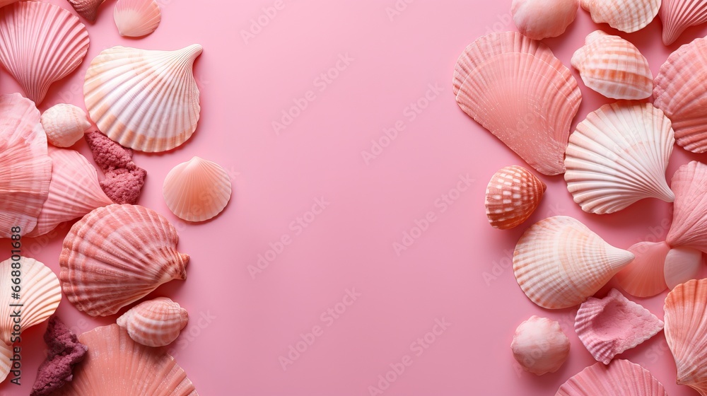 seashells on pink background. seashells on pink background.