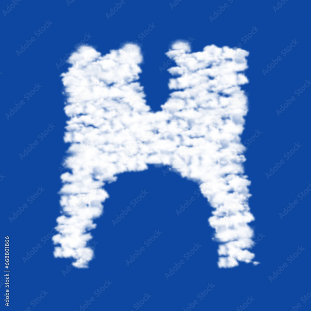 Clouds in the shape of a women's jacket symbol on a blue sky background. A symbol consisting of clouds in the center. Vector illustration on blue background