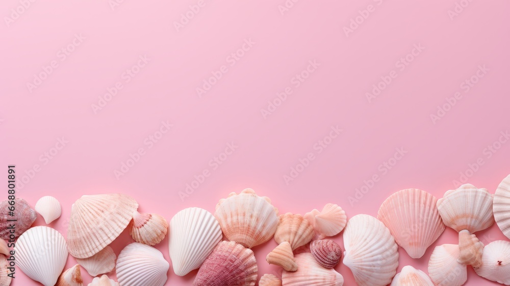 seashells on pink background. seashells on pink background.