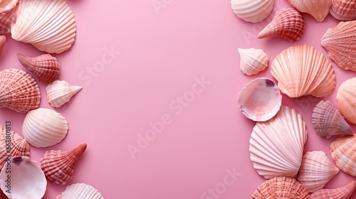 seashells on pink background.