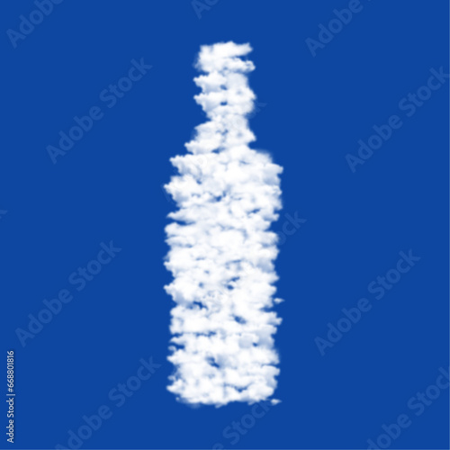 Clouds in the shape of a beer bottle symbol on a blue sky background. A symbol consisting of clouds in the center. Vector illustration on blue background
