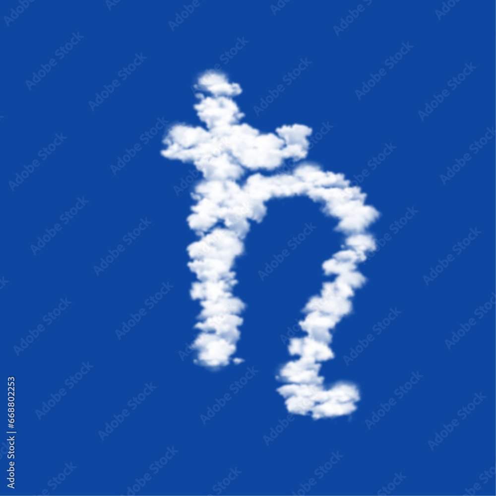 Clouds in the shape of a astrological saturn symbol on a blue sky background. A symbol consisting of clouds in the center. Vector illustration on blue background