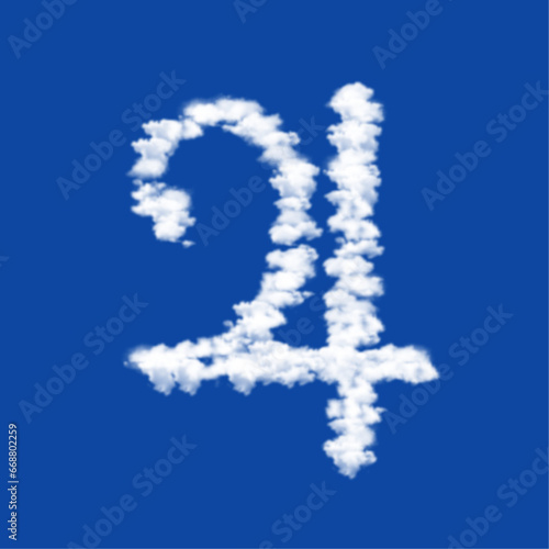 Clouds in the shape of a jupiter astrological symbol on a blue sky background. A symbol consisting of clouds in the center. Vector illustration on blue background