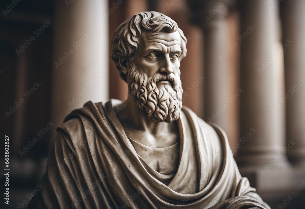 Illustration of the sculpture of Aristotle The Greek philosopher Aristotle is a central figure