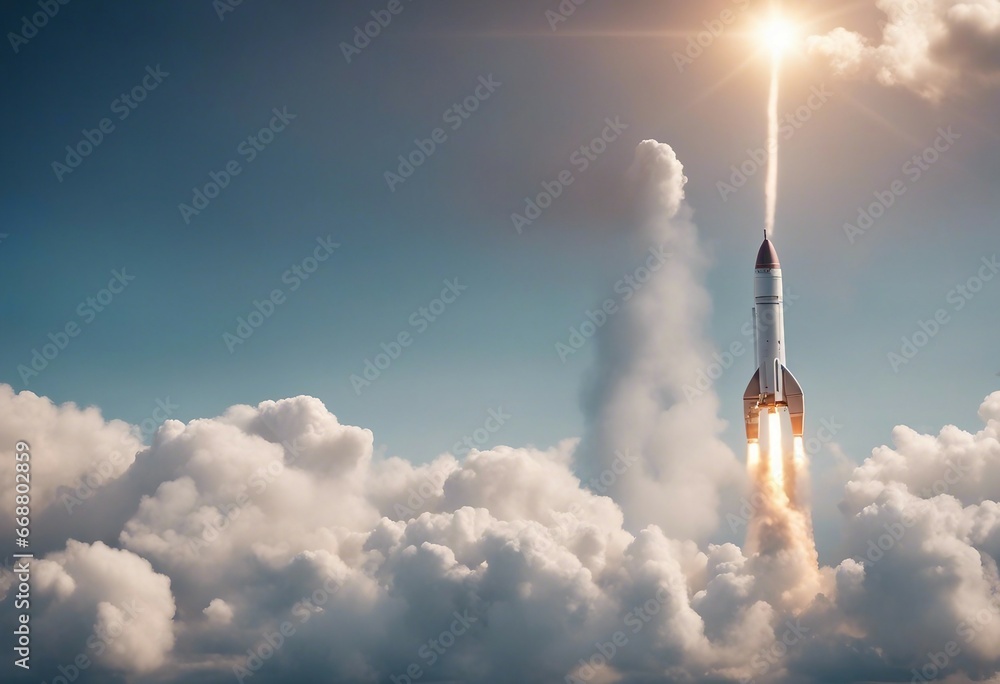 Space rocket flying toward the clouds believable rocket icon Having a successful company concept