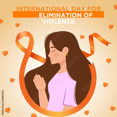 Banner para el Día Internacional de la Eliminación de la Violencia contra la Mujer 25 de noviembre formato  con ribbon mujer y corazón