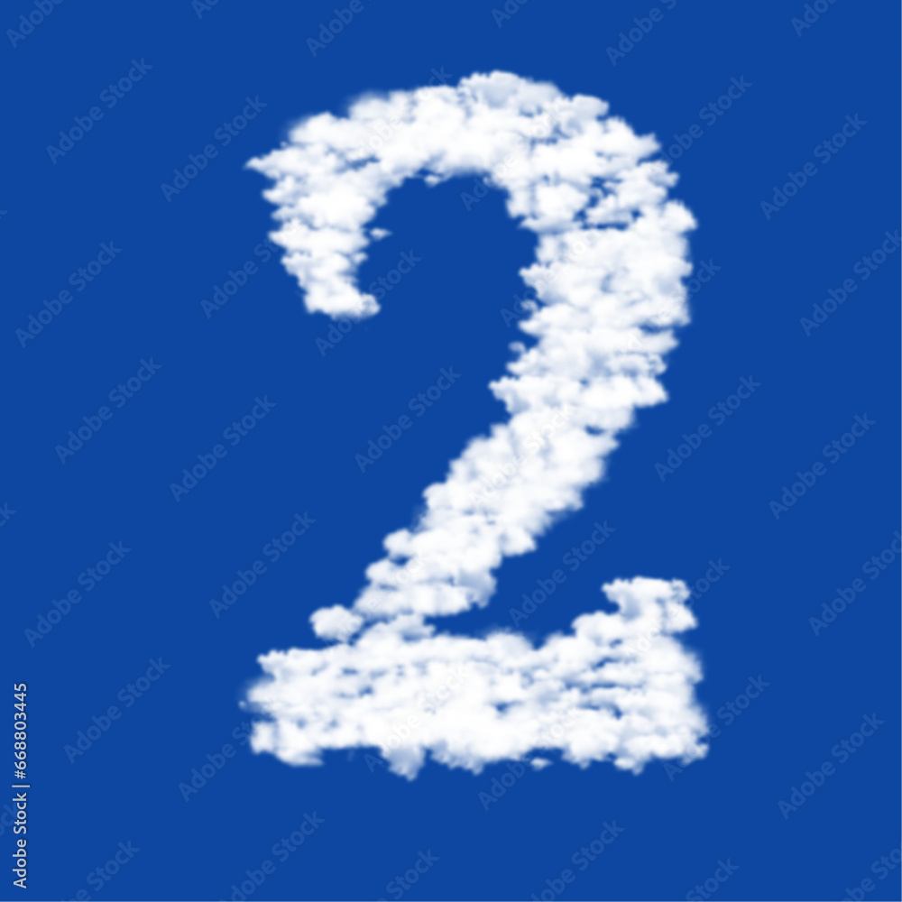 Clouds in the shape of a number two symbol on a blue sky background. A symbol consisting of clouds in the center. Vector illustration on blue background Clouds in the shape of a number two symbol on a blue sky background. A symbol consisting of clouds in the center. Vector illustration on blue background