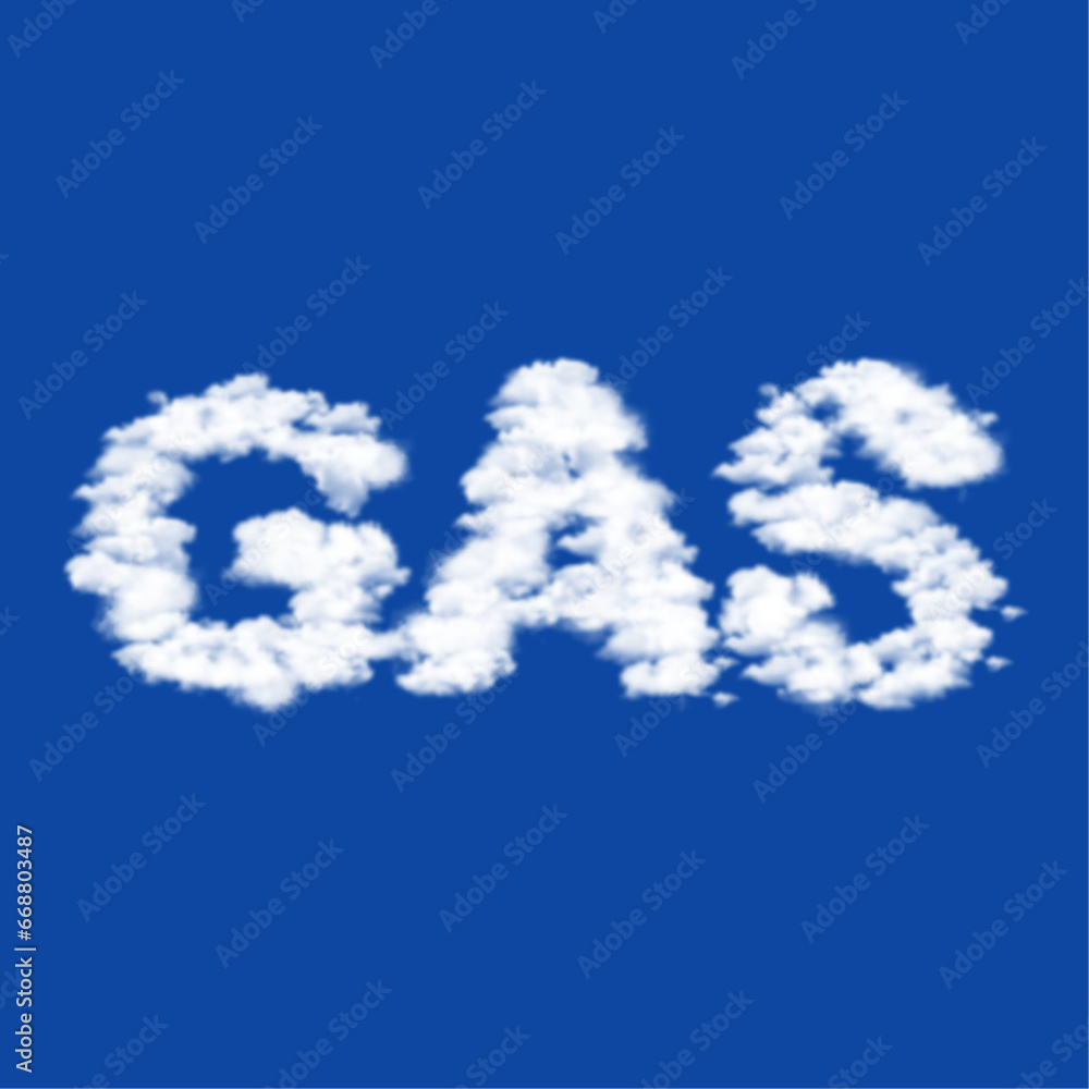 Clouds in the shape of a gas text symbol on a blue sky background. A symbol consisting of clouds in the center. Vector illustration on blue background Clouds in the shape of a gas text symbol on a blue sky background. A symbol consisting of clouds in the center. Vector illustration on blue background