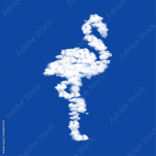 Clouds in the shape of a flamingos symbol on a blue sky background. A symbol consisting of clouds in the center. Vector illustration on blue background
