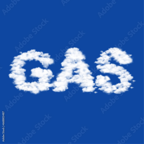 Clouds in the shape of a gas text symbol on a blue sky background. A symbol consisting of clouds in the center. Vector illustration on blue background