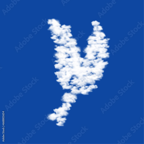 Clouds in the shape of a wheat symbol on a blue sky background. A symbol consisting of clouds in the center. Vector illustration on blue background