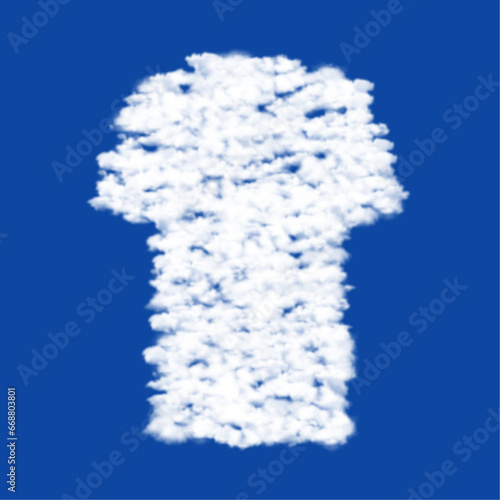 Clouds in the shape of a t-shirt symbol on a blue sky background. A symbol consisting of clouds in the center. Vector illustration on blue background