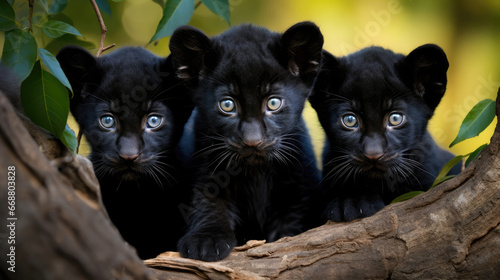 Family of black panthers in the wild © Veniamin Kraskov