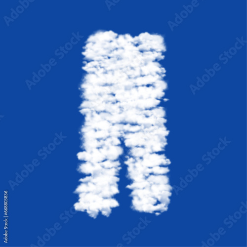 Clouds in the shape of a pants symbol on a blue sky background. A symbol consisting of clouds in the center. Vector illustration on blue background