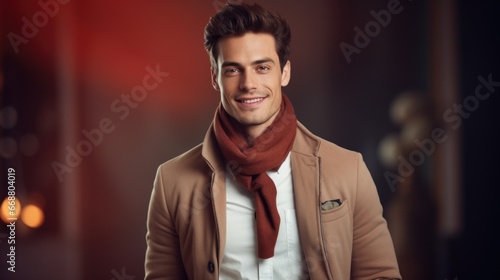 studio photo, a man in stylish fashionable clothes and with a perfect smile