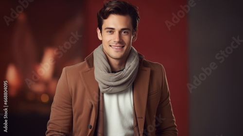 studio photo, a man in stylish fashionable clothes and with a perfect smile