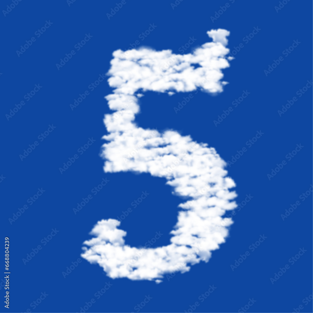 Clouds in the shape of a number five symbol on a blue sky background. A symbol consisting of clouds in the center. Vector illustration on blue background Clouds in the shape of a number five symbol on a blue sky background. A symbol consisting of clouds in the center. Vector illustration on blue background