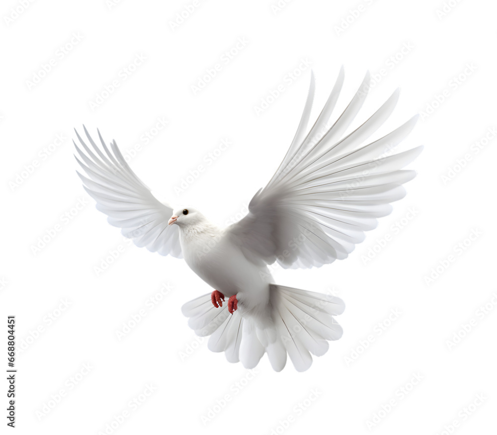 white dove flying with wings wide open isolated on a transparent background. Generative AI white dove flying with wings wide open isolated on a transparent background. Generative AI