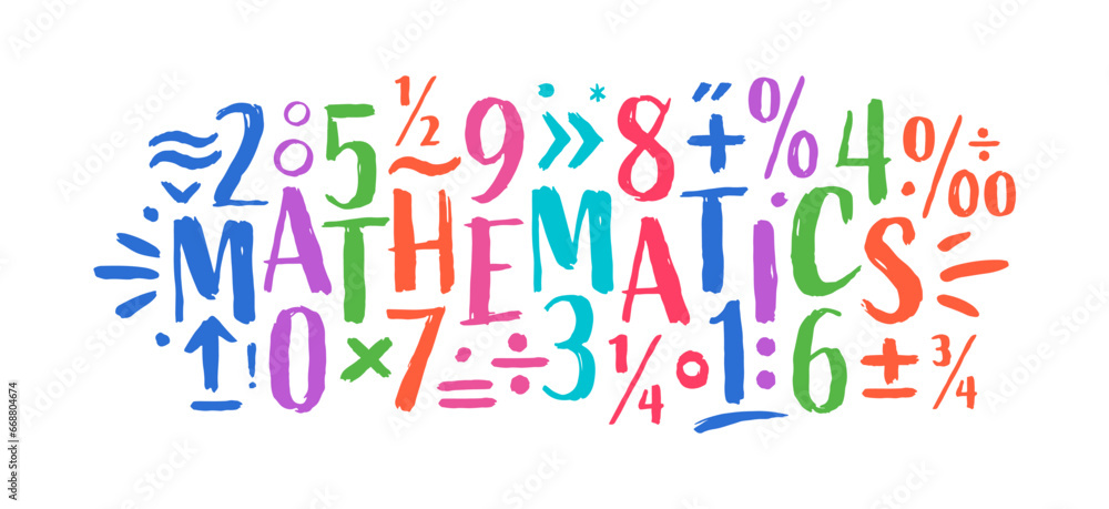 mathematics concept on white background. colorful mathematics and math symbols - obrazy, fototapety, plakaty 