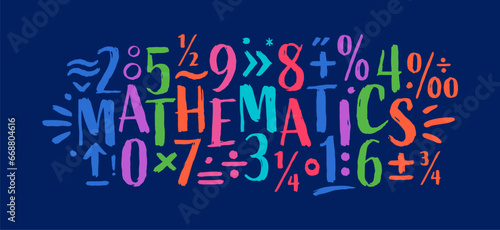 mathematics concept on a dark blue background. colorful mathematics and math symbols