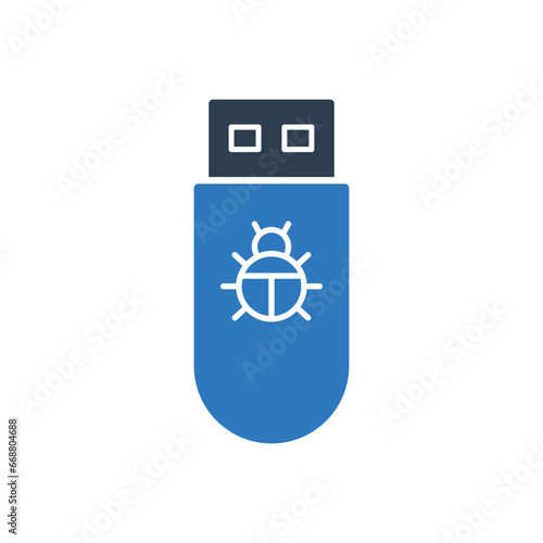 USB Drive infected virus icon malware and Bug sign symbol