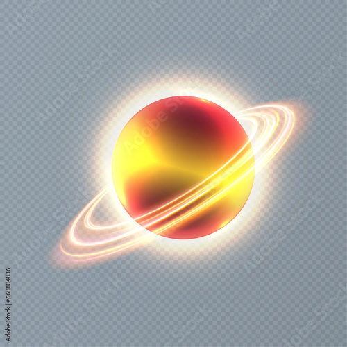 Abstract futuristic design of the planet saturn in light performance on a transparent background.	
