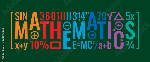 mathematics word on anthracite background and mathematical symbols