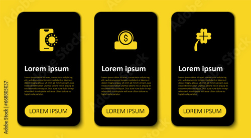 Set Casino slot machine with clover, Coin money dollar and Online sports betting. Business infographic template. Vector