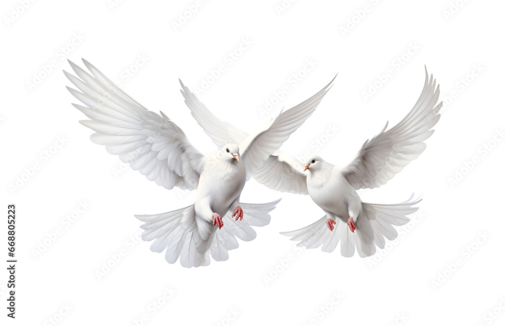 Obraz premium Two white doves are flying. Generative AI