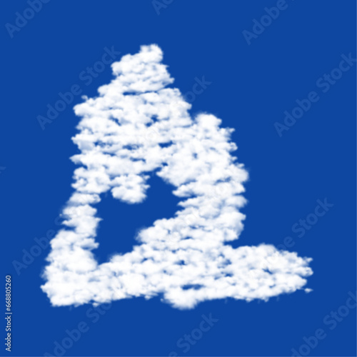 Clouds in the shape of a yoga stretching pose symbol on a blue sky background. A symbol consisting of clouds in the center. Vector illustration on blue background
