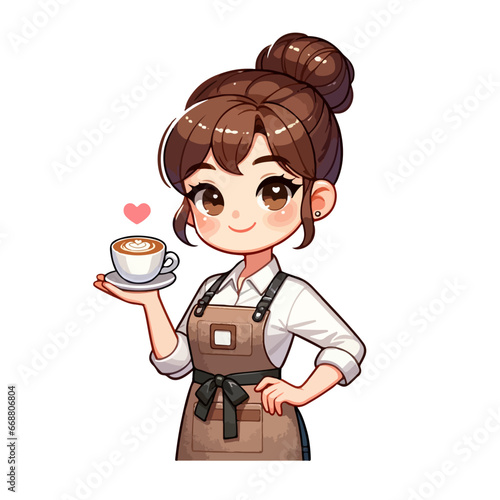 Cute Girl barista cartoon vector illustration