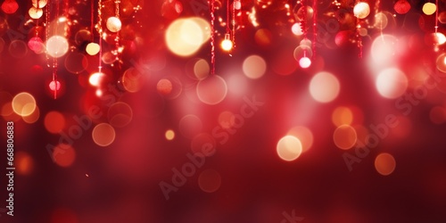Christmas xmas background red abstract valentine, Red glitter bokeh vintage lights, Happy holiday new year, defocused.
