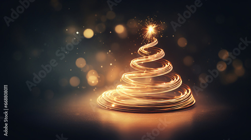 beautiful shiny christmas tree formed by rays of light and glitter around it