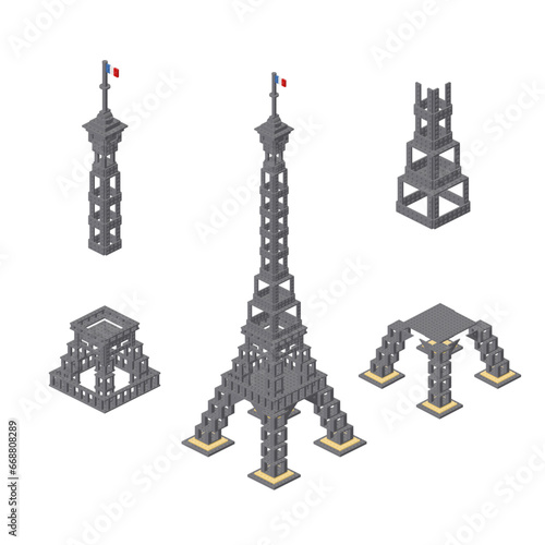 Concept with the Eiffel Tower in isometric style for print and design.Vector illustration.
