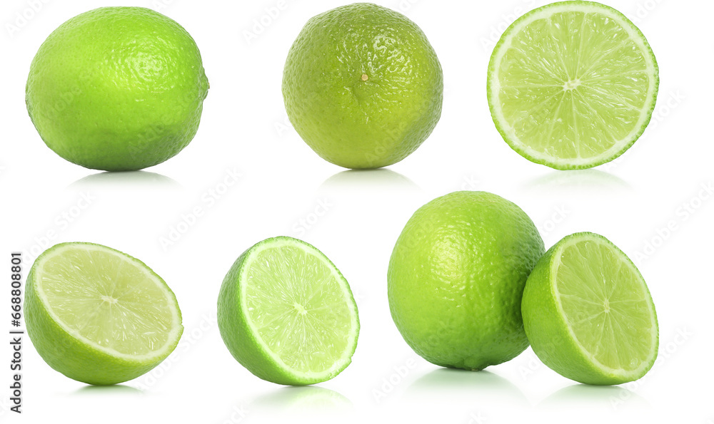 lime collection, cut and whole limes isolated