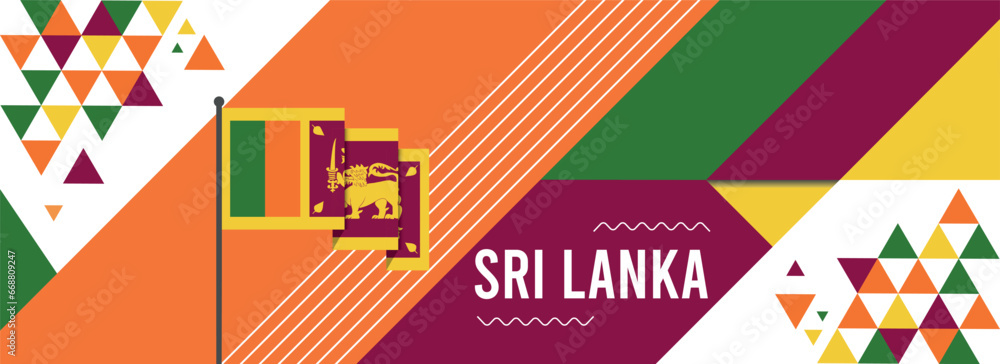 Sri Lanka national or independence day banner design for country celebration. Flag of Sri Lanka with modern retro design and abstract geometric icons. Vector illustration.	