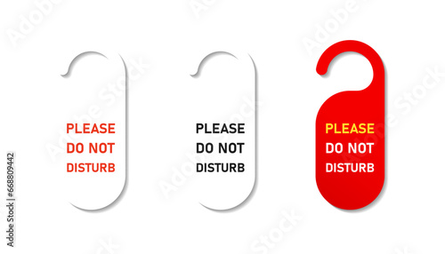 Please, do not disturb door hanger in realistic style with shadows, hotel service, rest, simple flat style vector illustration.