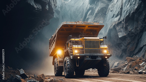 Yellow truck in a lithium mine
