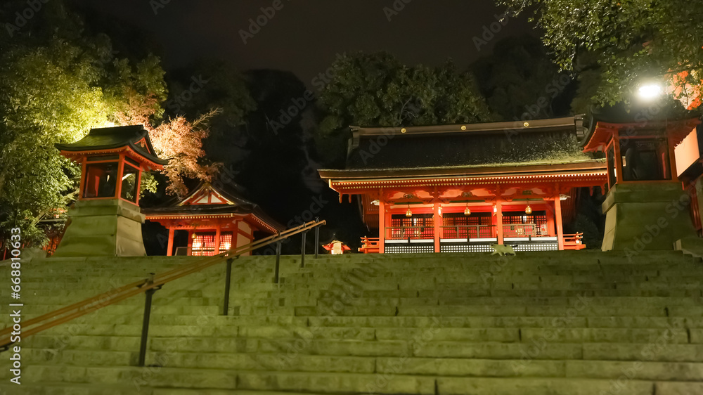 Night view of illuminated shrine