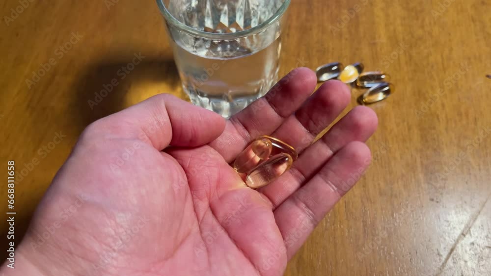 mano sosteniendo pastillas y suplementos con un vaso de agua 