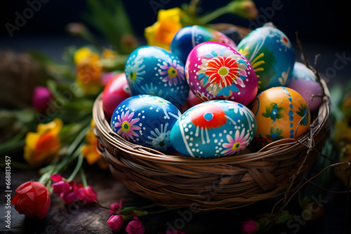  painted easter eggs in a basket