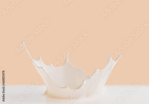 Milk, yogurt or cream splash crown side view falling product 3d rendering background