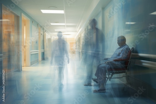 Blurred Image Of Doctor And Patient In Hospital Corridor © Anastasiia