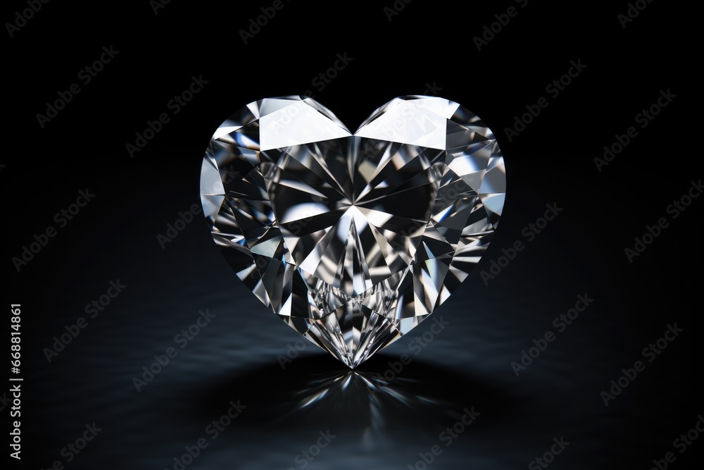 Diamond In Heart Shape On Black Background Precious Love Diamond In Heart Shape On Black Background Precious Love