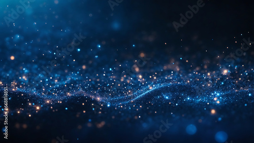 Abstract dark blue glowing particles glitter vintage lights background