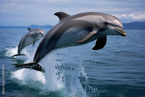 Energetic Pod Of Dolphins Joyfully Leaps Out Of Water © Anastasiia