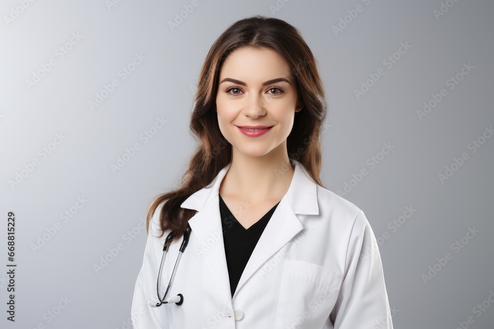 Female Doctor Smiling With Crossed Arms In White Background Female Doctor Smiling With Crossed Arms In White Background