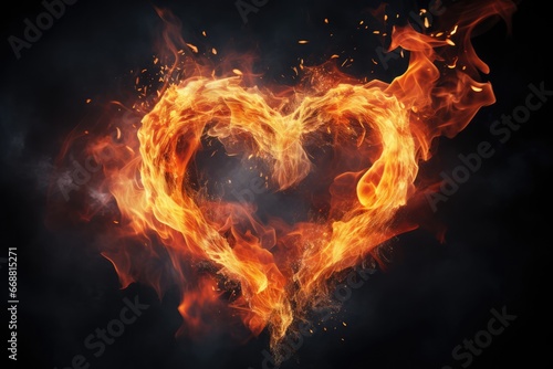 Fire Burns In Heart Shape Symbolic Of Love And Celebration
